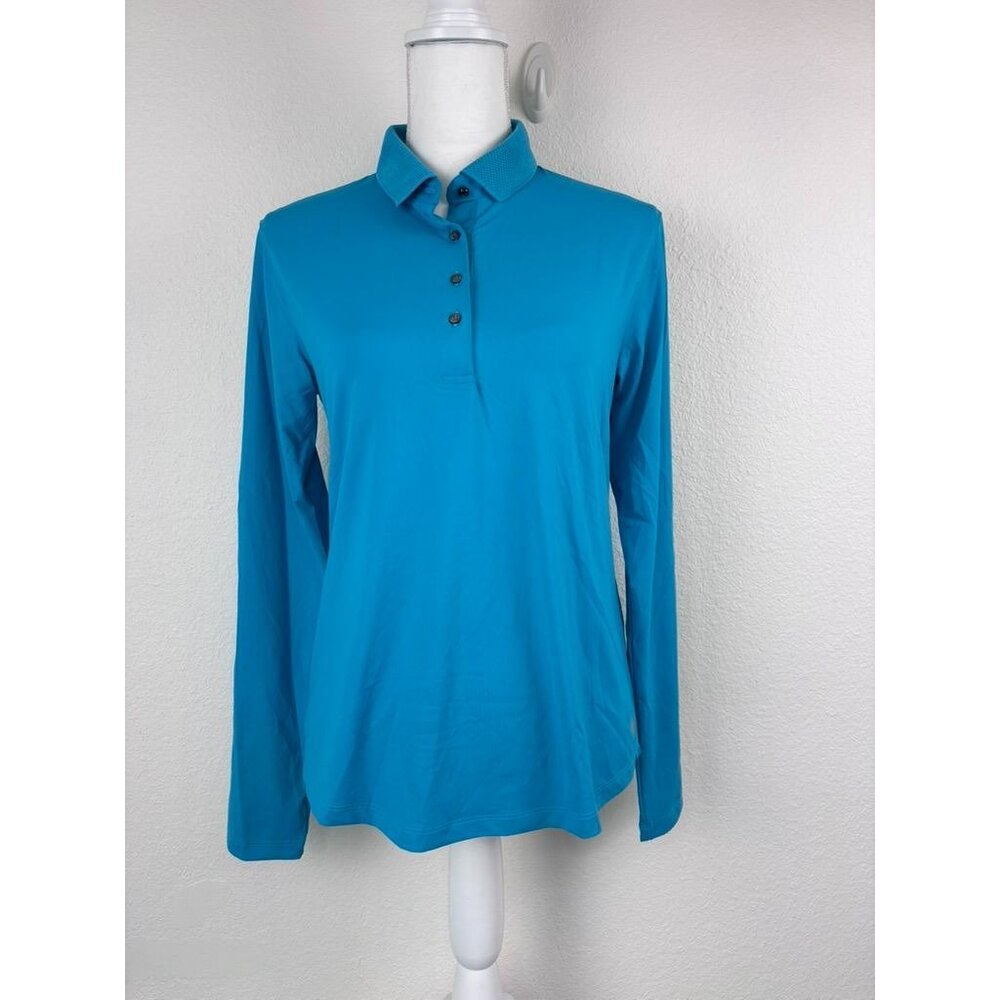 Greyson women's medium teal blue long sleeve athletic golf collared polo top
